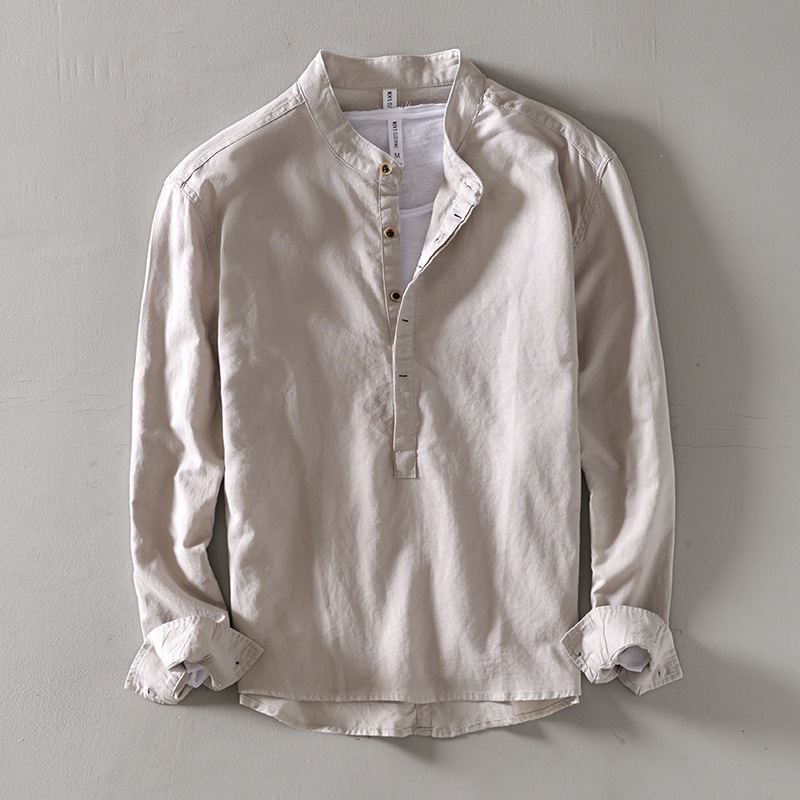 Men's slim-fit solid-color crew-neck casual pullover shirt
