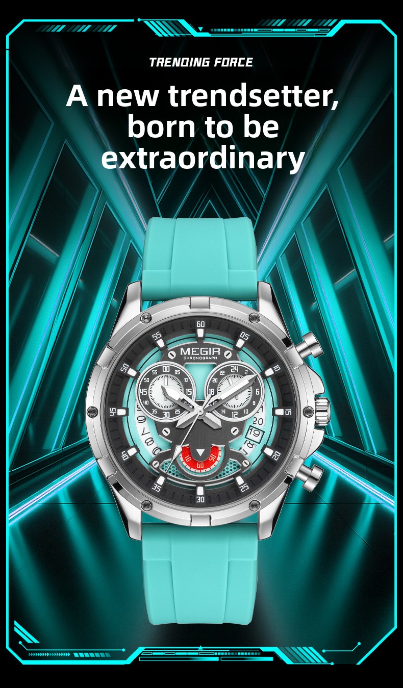 MEGIR Men's Casual Silicone Strap Quartz Chronograph Watch