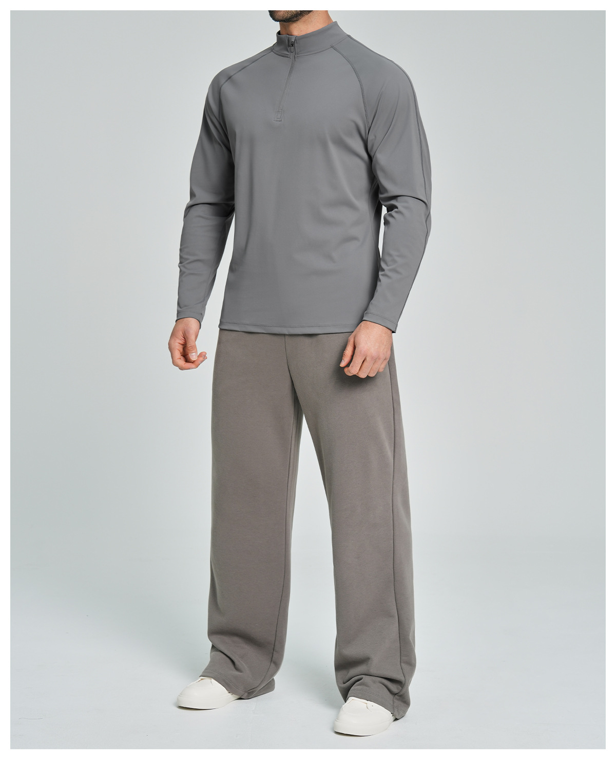 Men's Breathable Half-Zip Long-Sleeve Nylon Top for Fitness and Hiking