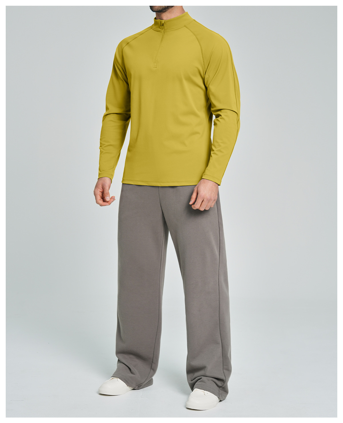 Men's Breathable Half-Zip Long-Sleeve Nylon Top for Fitness and Hiking
