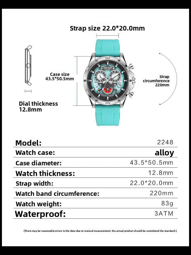 MEGIR Men's Casual Silicone Strap Quartz Chronograph Watch