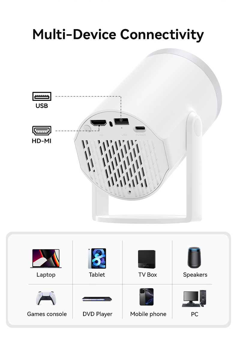 Mini Projector 200 Lumens Smart Screen Mirroring 235-Inch Display