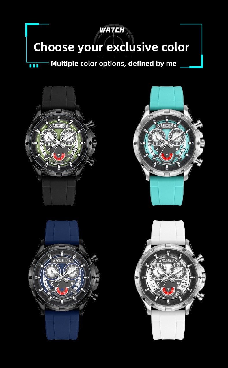 MEGIR Men's Casual Silicone Strap Quartz Chronograph Watch