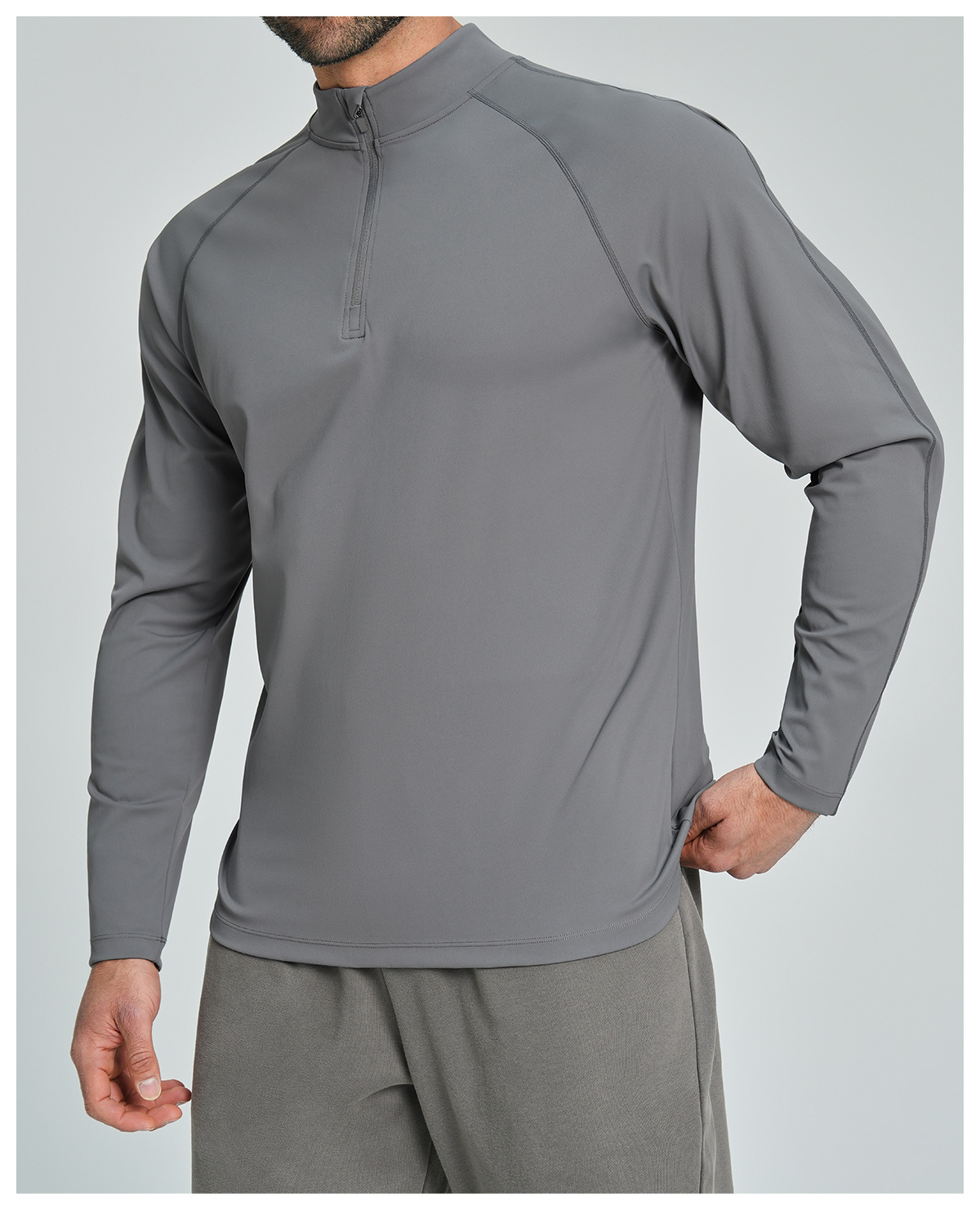 Men's Breathable Half-Zip Long-Sleeve Nylon Top for Fitness and Hiking