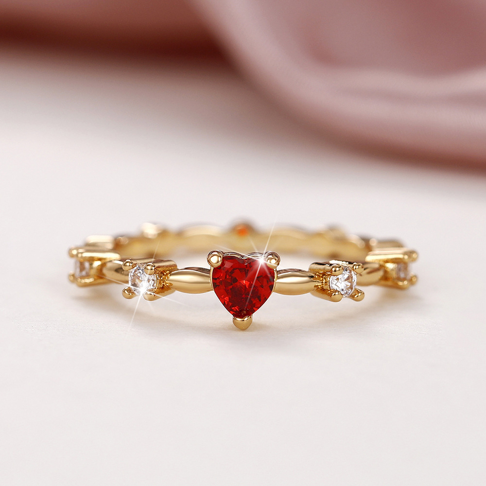Copper Heart Ring with Red Zircon Inlay