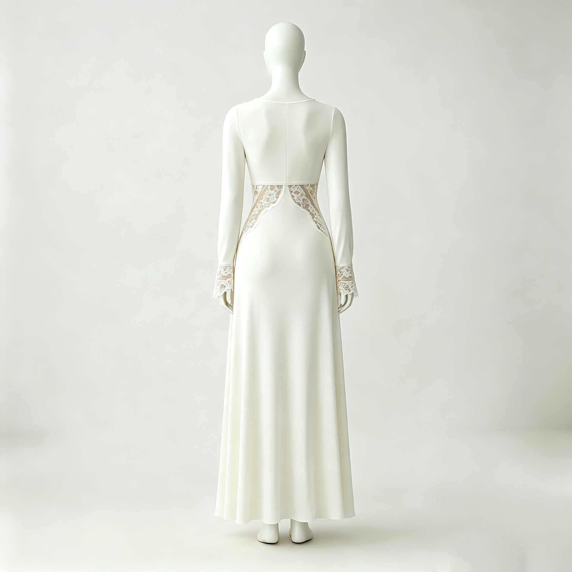 Women's Elegant Lace Patchwork Long Sleeve High-Waist Dress