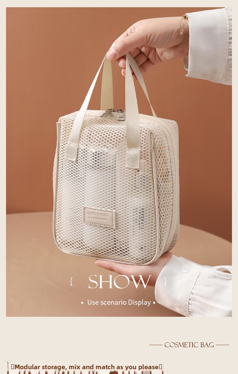 Portable Mesh Cosmetic Organizer Bag Travel Toiletry Storage Pouch