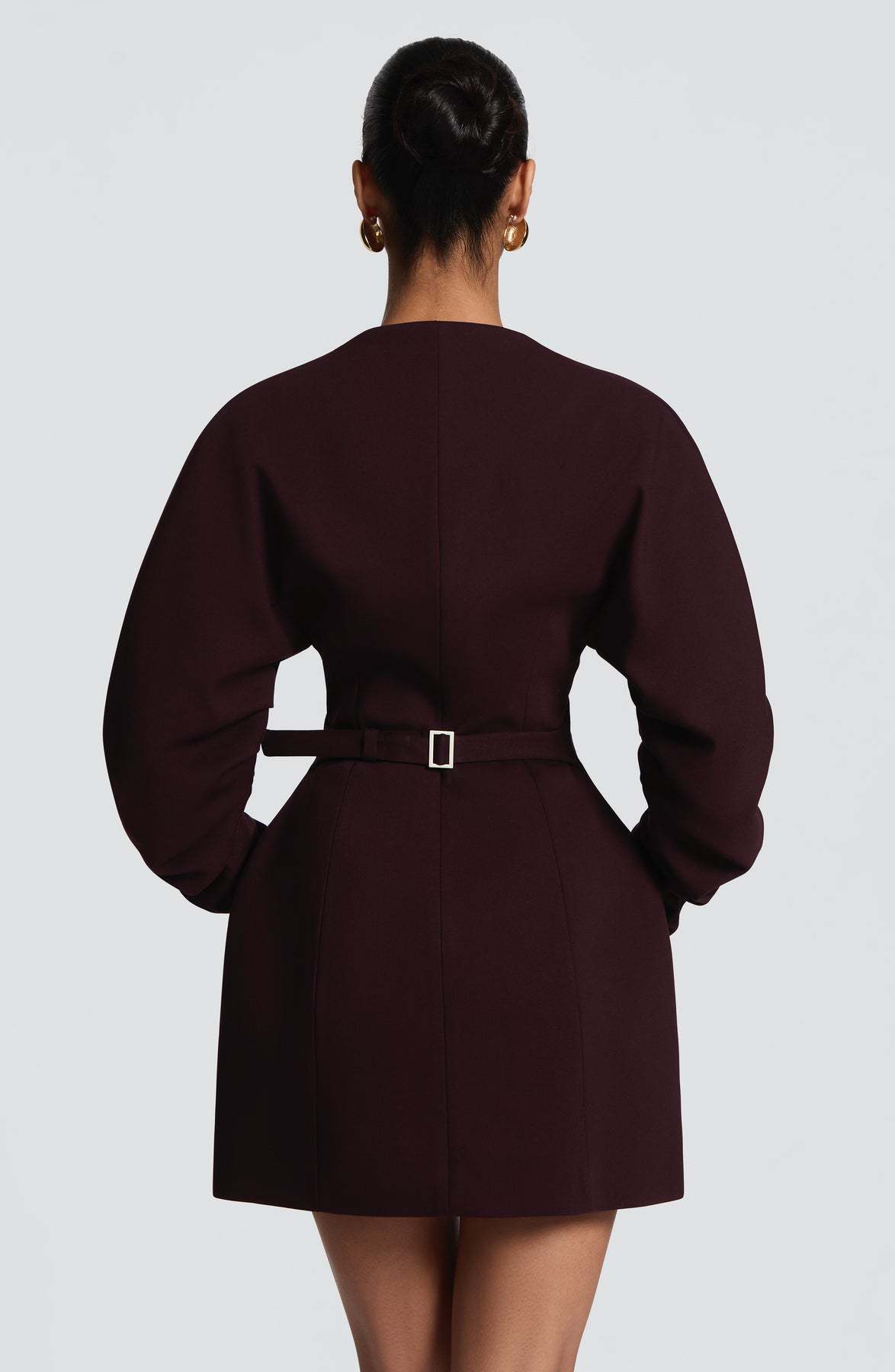 Women's Solid Mid-Length Slim Fit Boucle V-Neck Coat