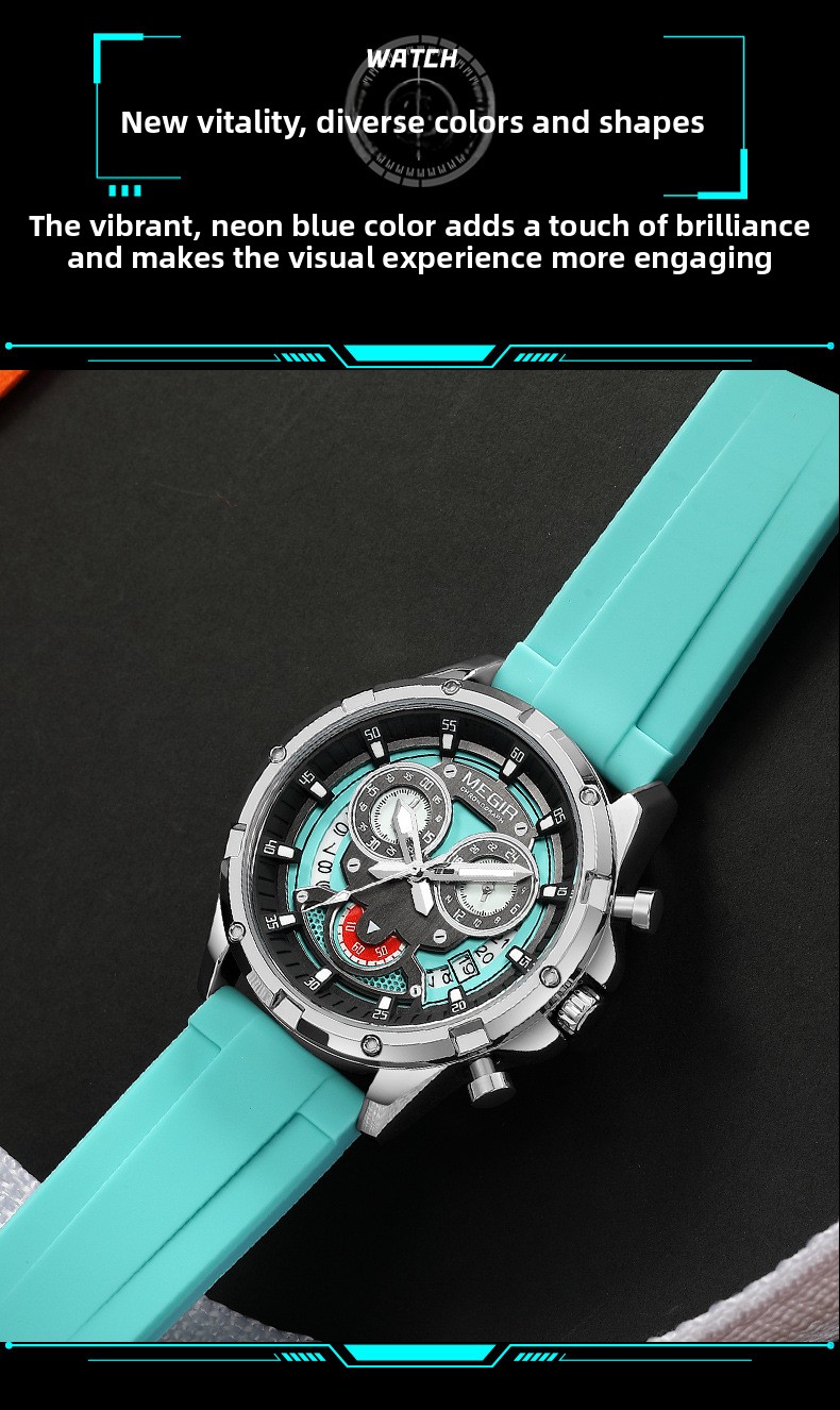 MEGIR Men's Casual Silicone Strap Quartz Chronograph Watch