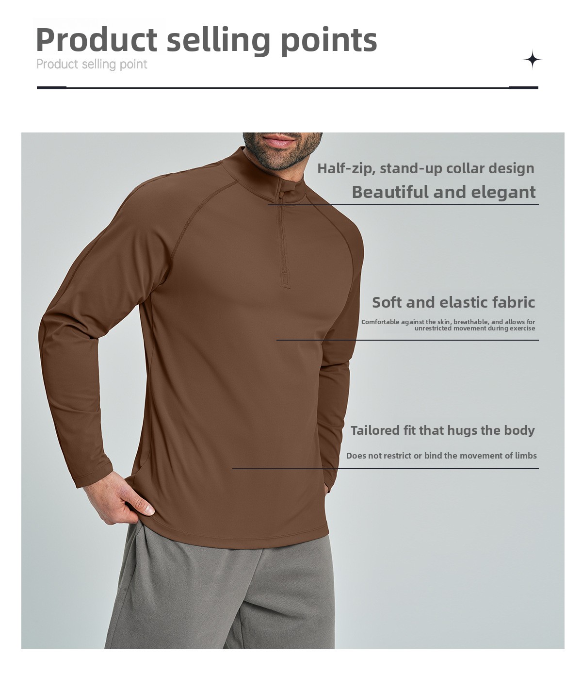 Men's Breathable Half-Zip Long-Sleeve Nylon Top for Fitness and Hiking