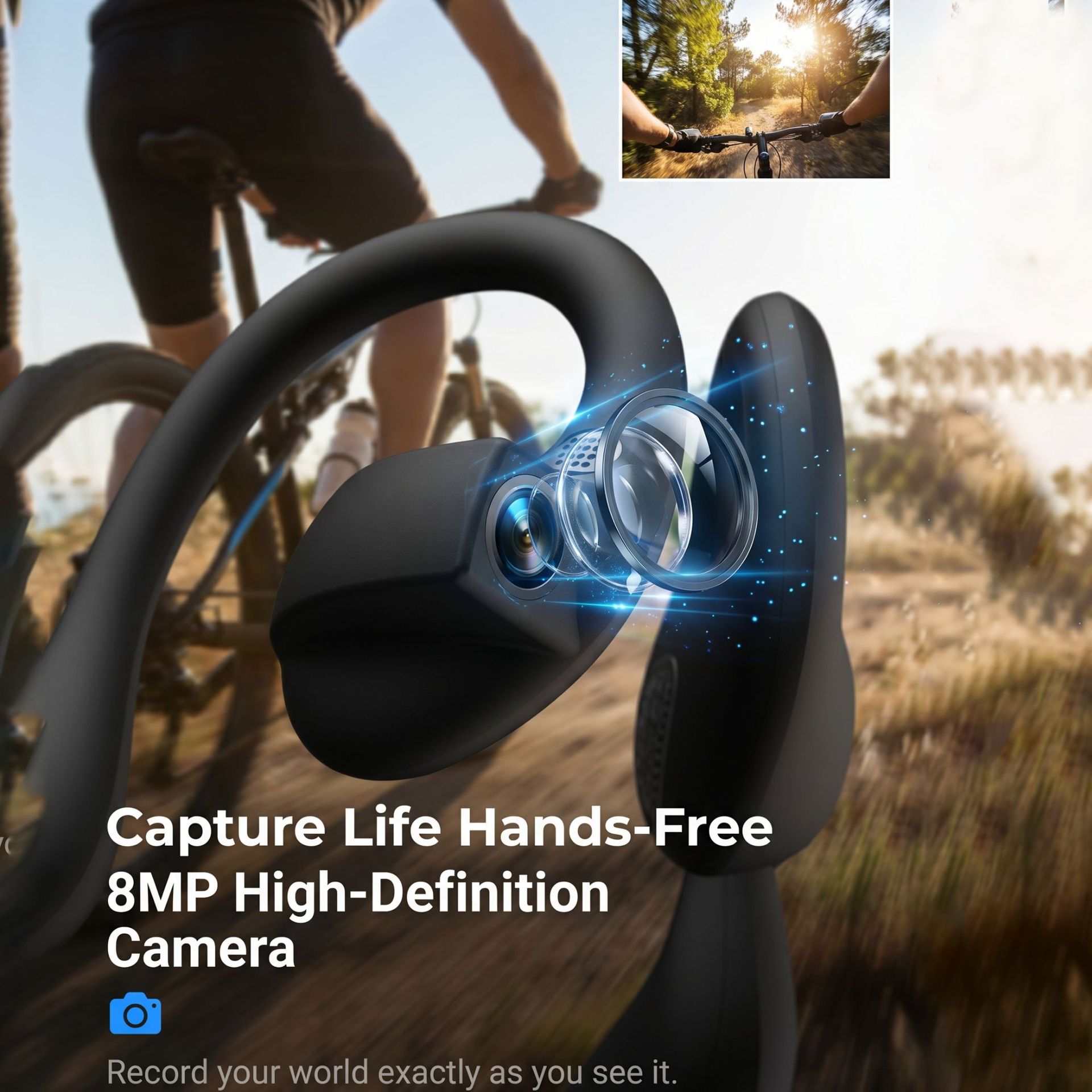 Smart Bluetooth Headset with 800W Camera AI Translation OTA 8GB Memory Voice Assistant