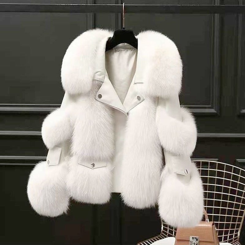 Women's Faux Fur Coat Cotton Padded Lapel Faux Leather Winter Warm Outerwear