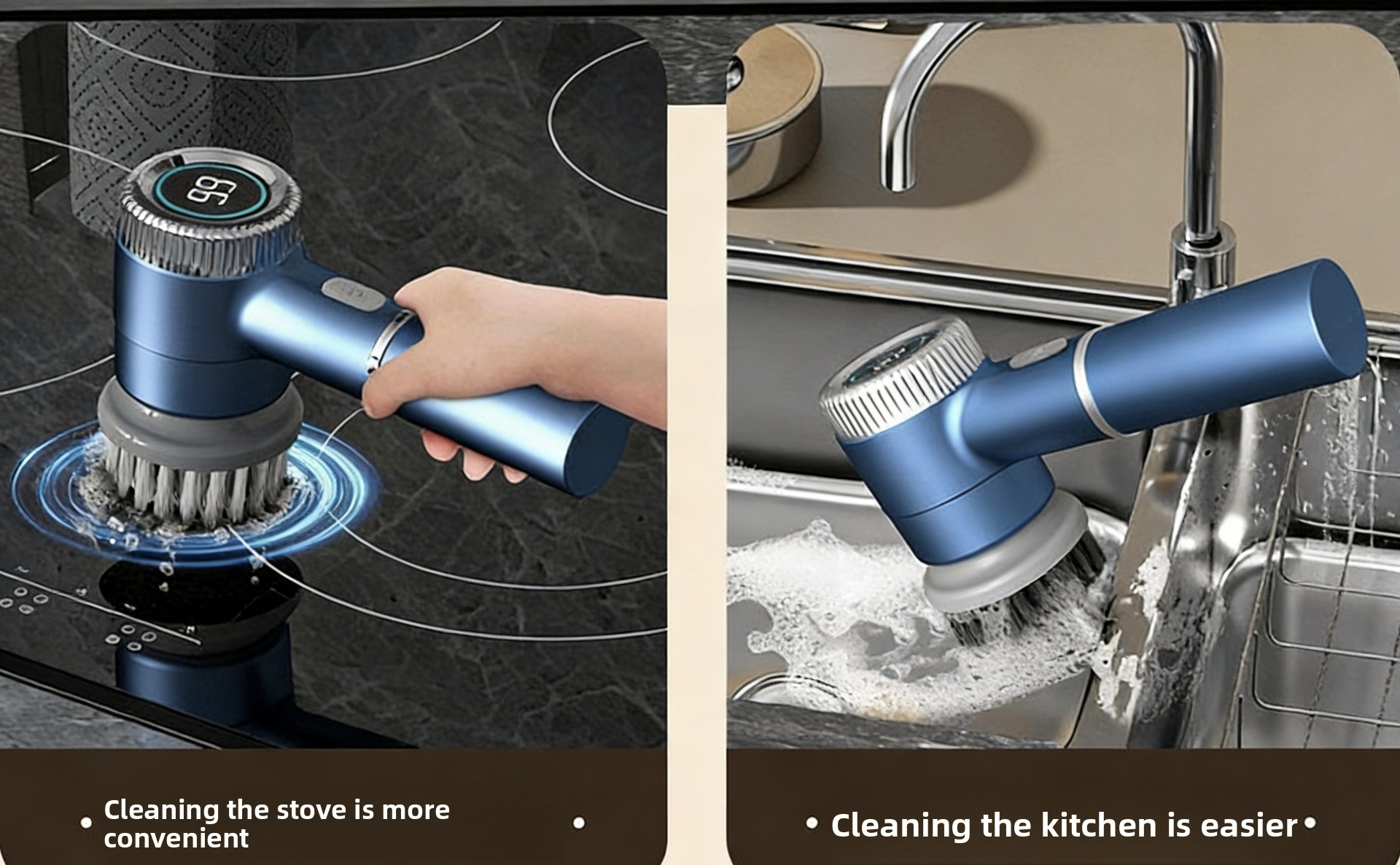 Rechargeable Cordless Electric Pot Scrubber with Multi-Functional Cleaning Brush Heads