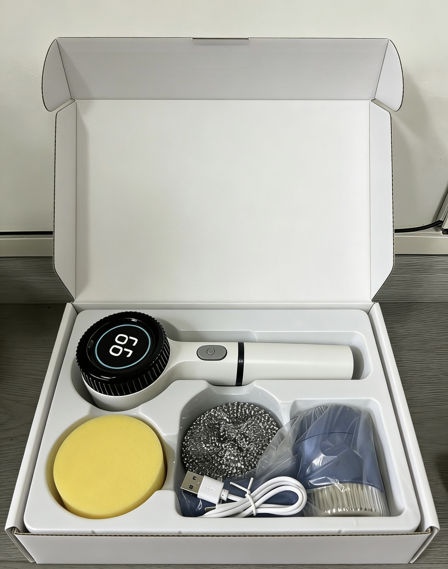 Rechargeable Cordless Electric Pot Scrubber with Multi-Functional Cleaning Brush Heads