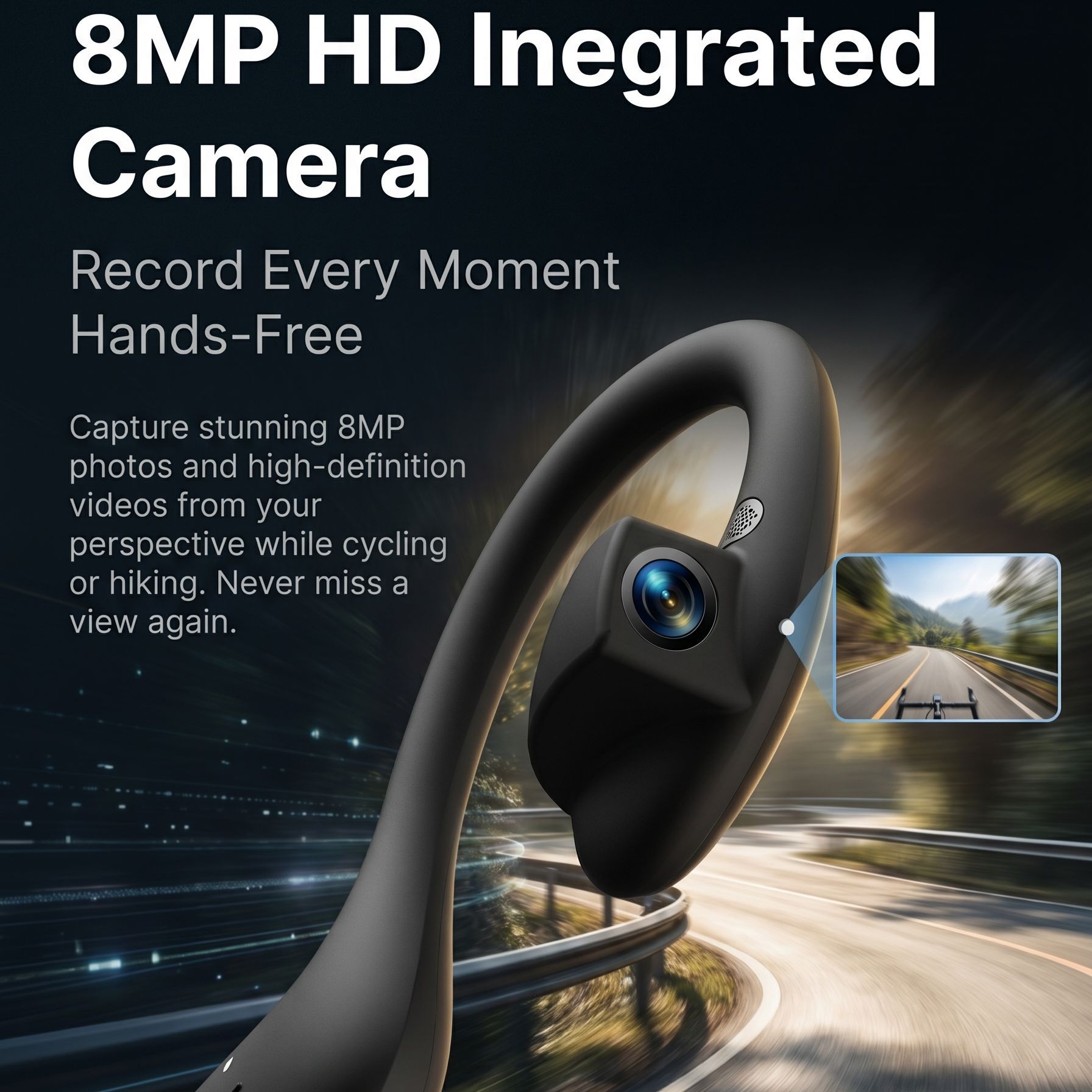 Smart Bluetooth Headset with 800W Camera AI Translation OTA 8GB Memory Voice Assistant