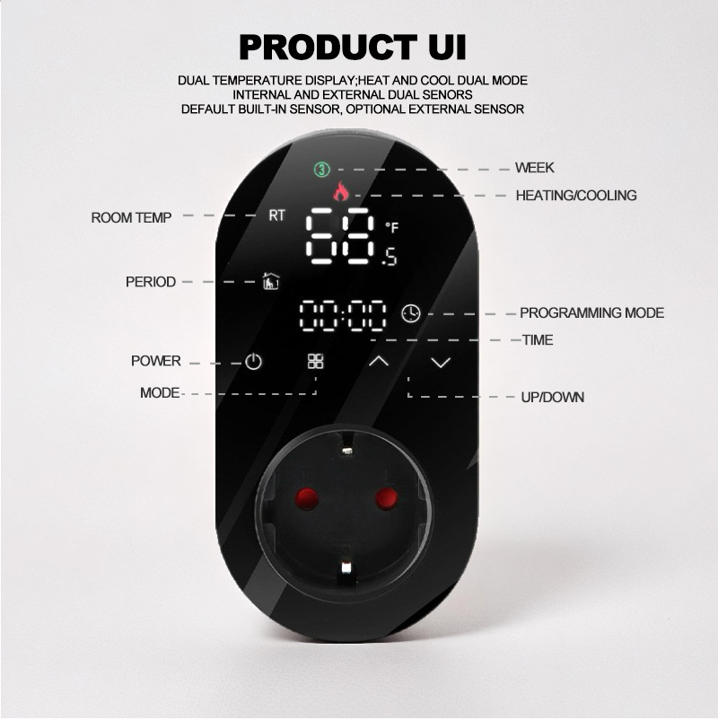 Tuya Smart WiFi Wall-Mounted Boiler Thermostat, Wireless RF One-to-One Temperature Controller for Home Heating, Wiring-Free, 95-240V