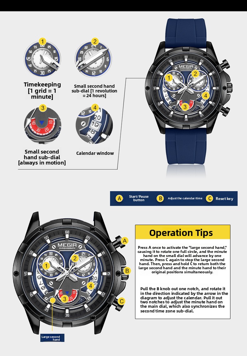 MEGIR Men's Casual Silicone Strap Quartz Chronograph Watch