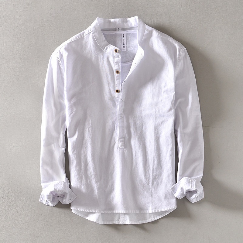Men's slim-fit solid-color crew-neck casual pullover shirt
