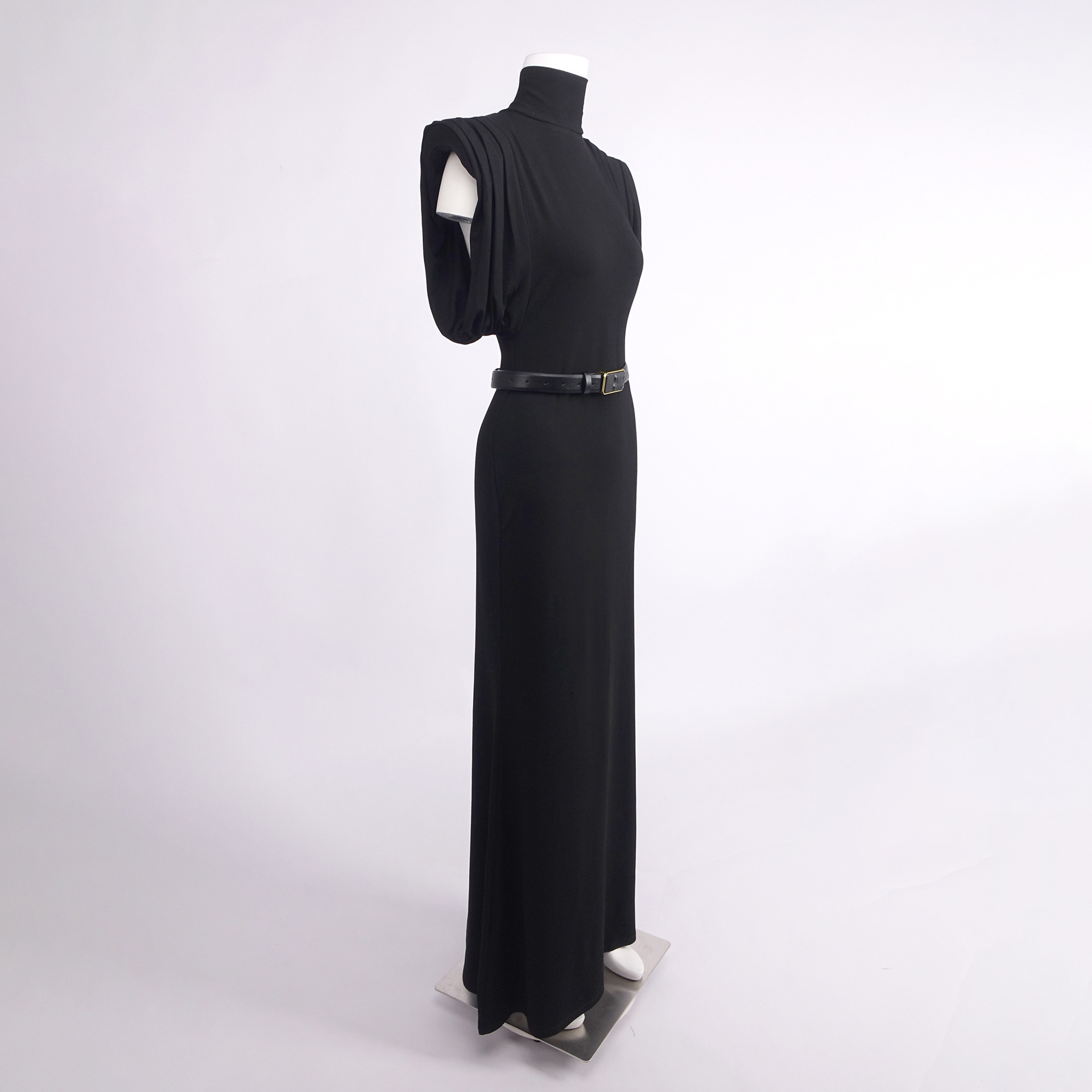 Women's Sleeveless High Neck Evening Party Long Dress with Belt