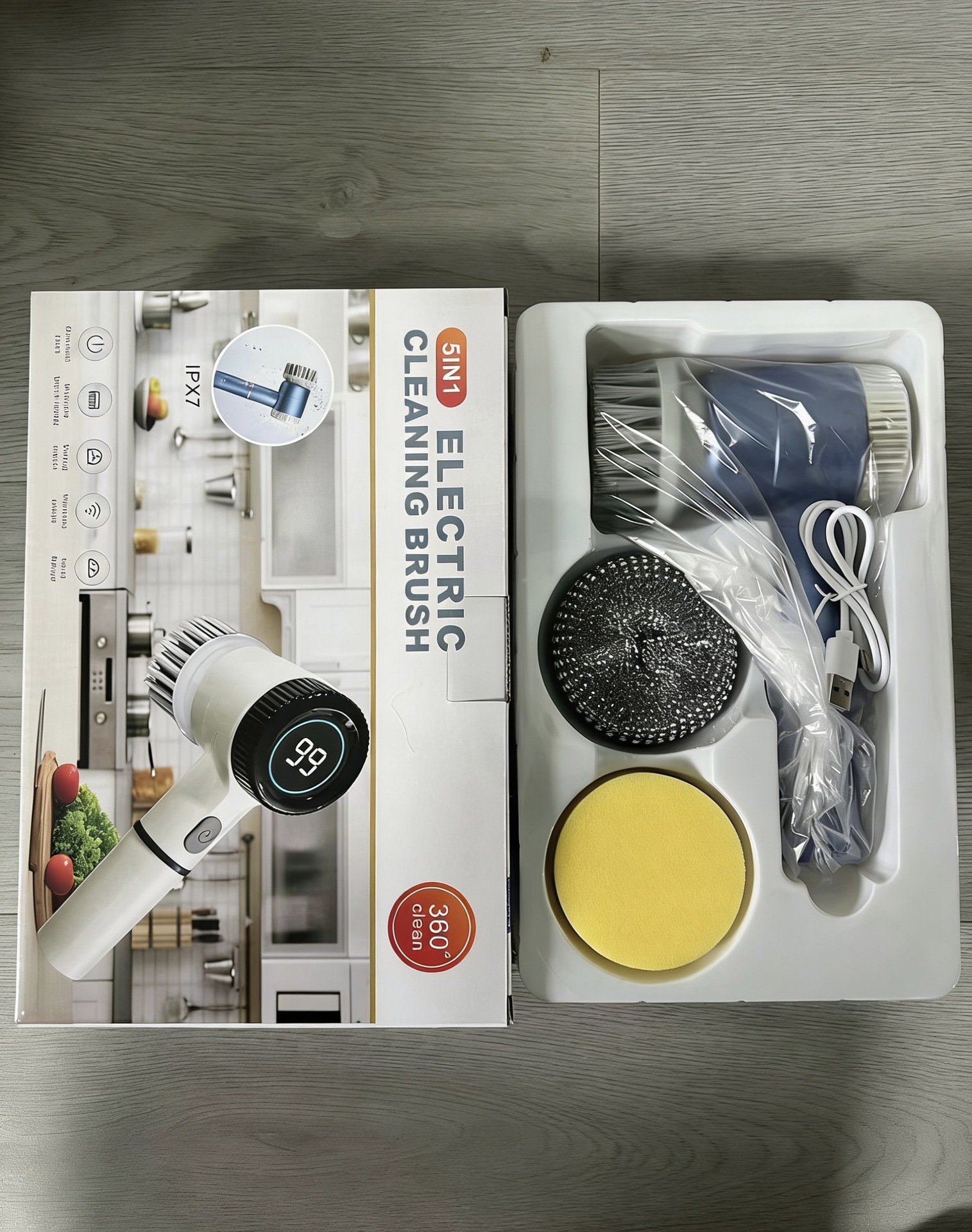 Rechargeable Cordless Electric Pot Scrubber with Multi-Functional Cleaning Brush Heads