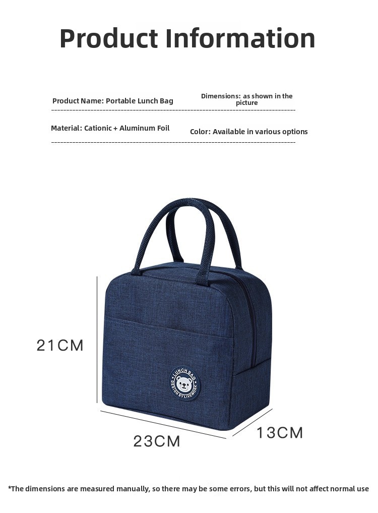 Lunch bag, aluminum foil insulated tote, portable bento box bag