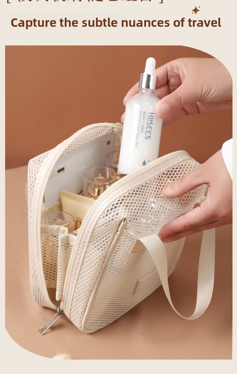 Portable Mesh Cosmetic Organizer Bag Travel Toiletry Storage Pouch