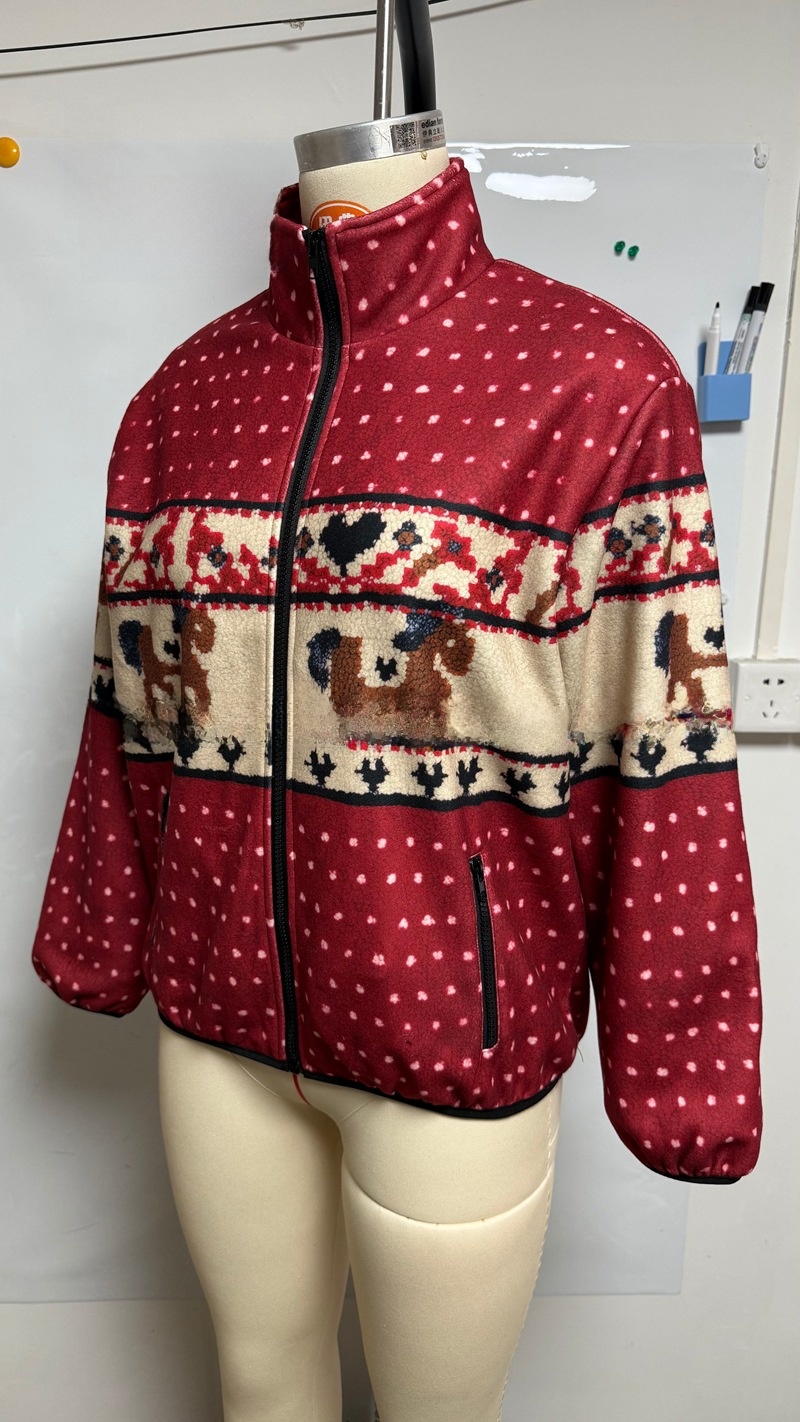Women's Christmas Snowflake Moose Zipper Long-Sleeve Woolen Coat