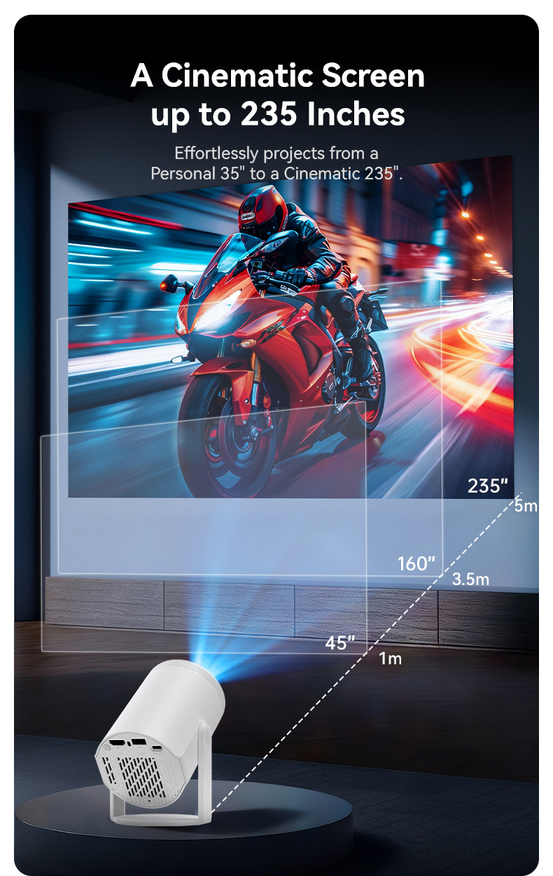 Mini Projector 200 Lumens Smart Screen Mirroring 235-Inch Display