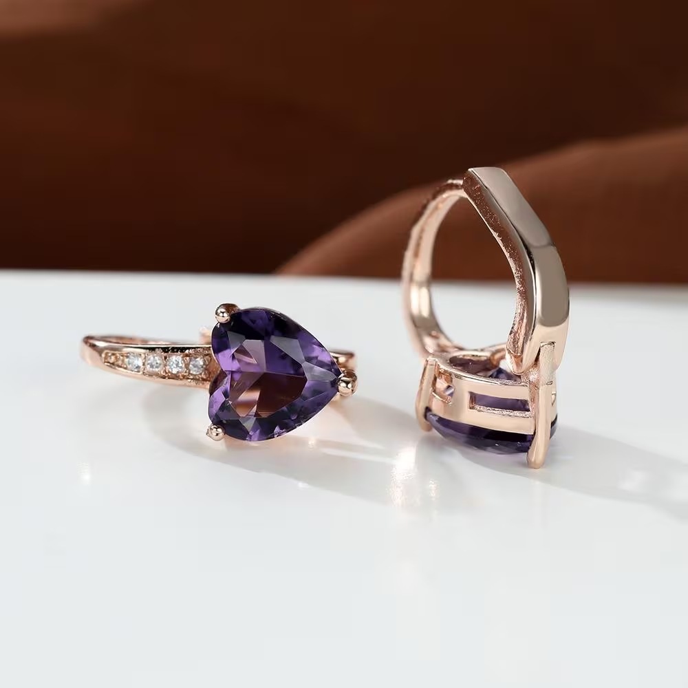 Women's Heart-Shaped Zircon Inlay Copper Earrings