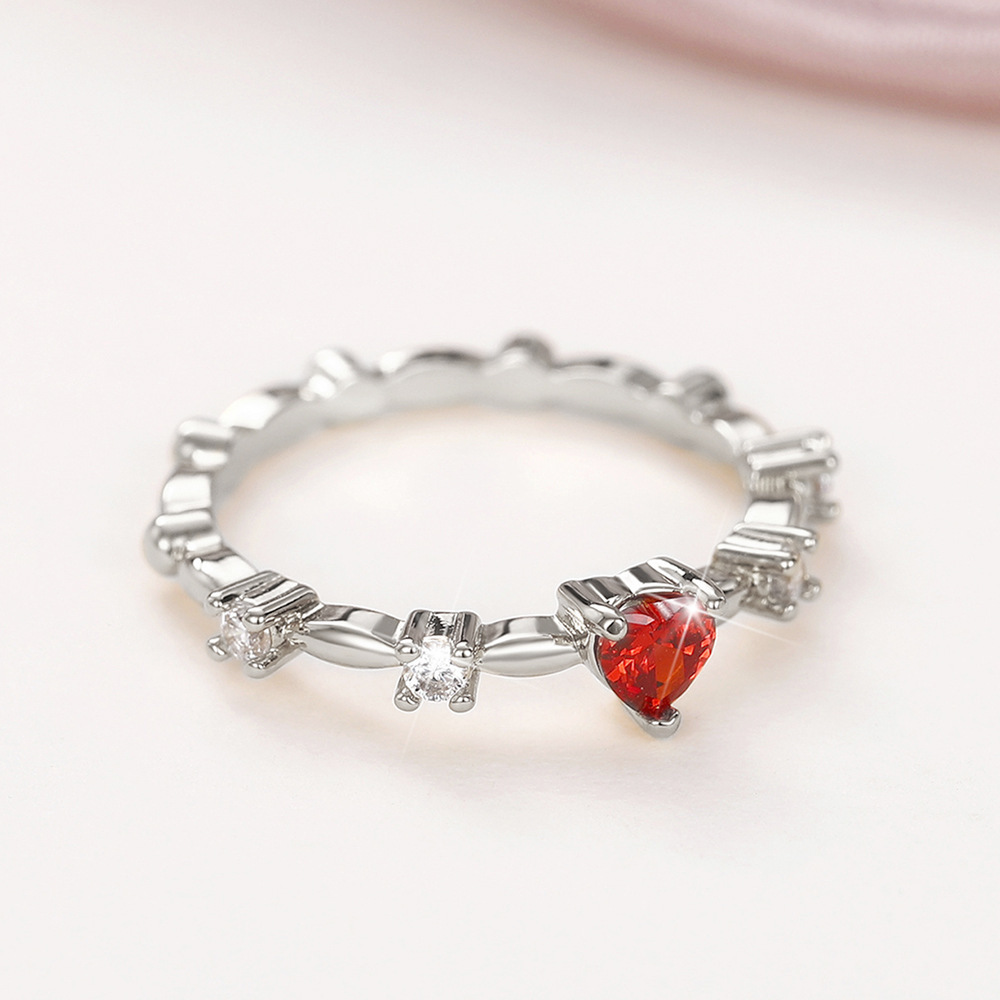 Copper Heart Ring with Red Zircon Inlay