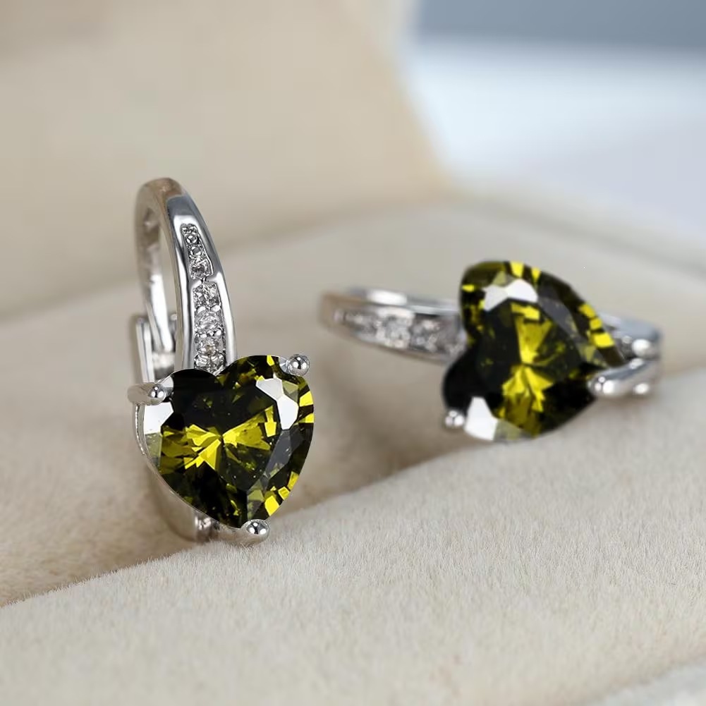 Women's Heart-Shaped Zircon Inlay Copper Earrings