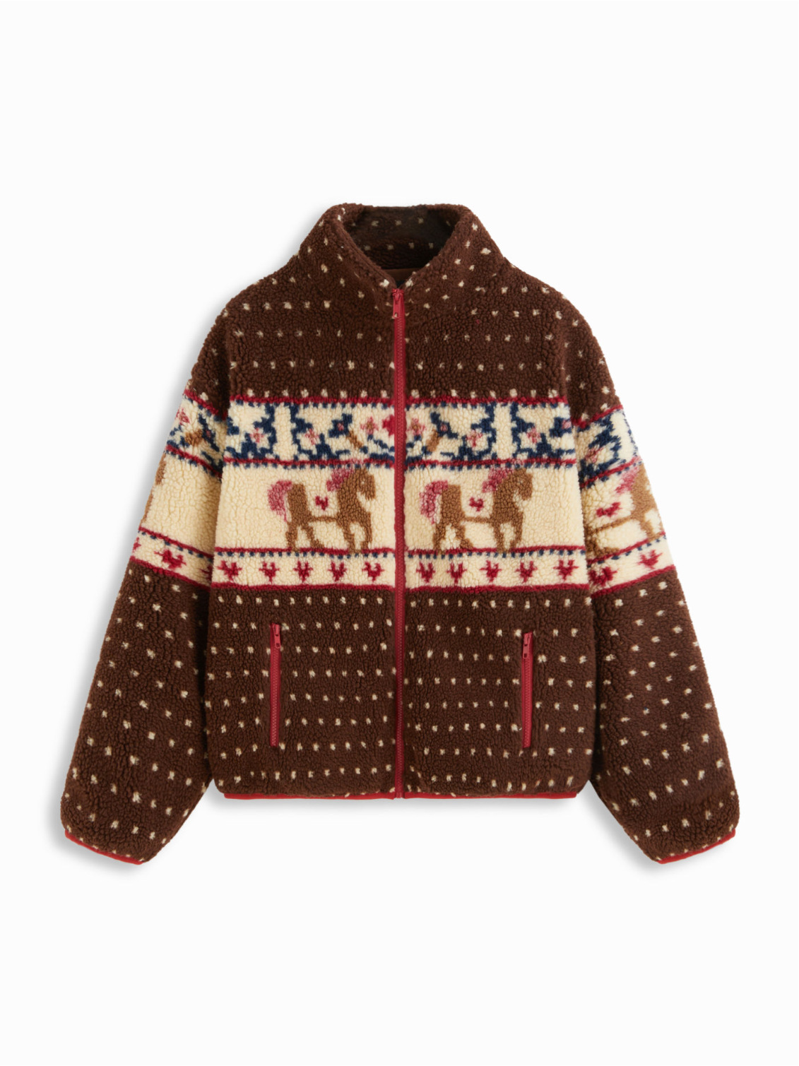 Women's Christmas Snowflake Moose Zipper Long-Sleeve Woolen Coat