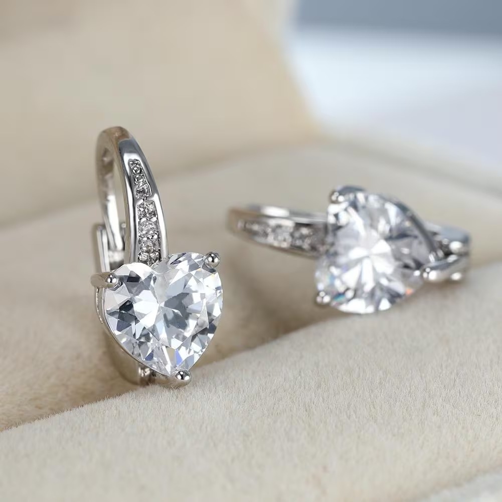 Women's Heart-Shaped Zircon Inlay Copper Earrings