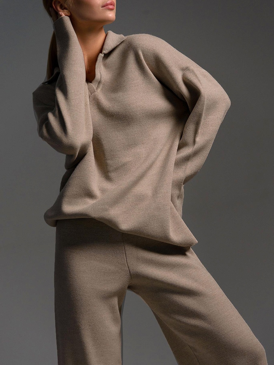 Women's casual long-sleeved solid-color sports outfit