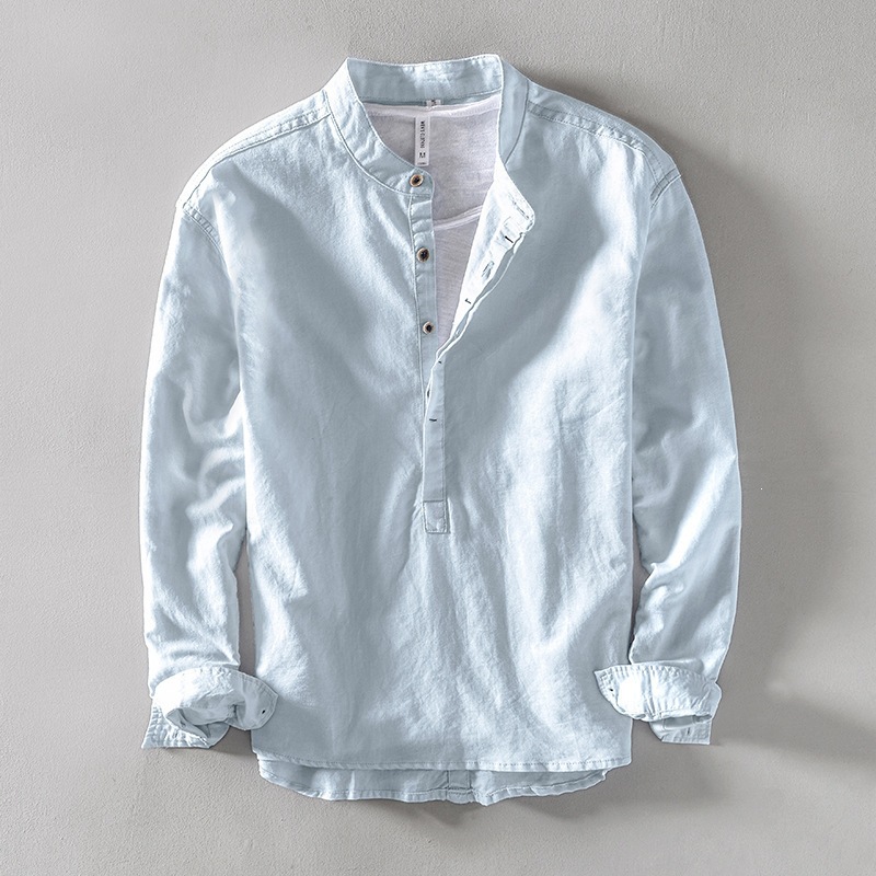 Men's slim-fit solid-color crew-neck casual pullover shirt
