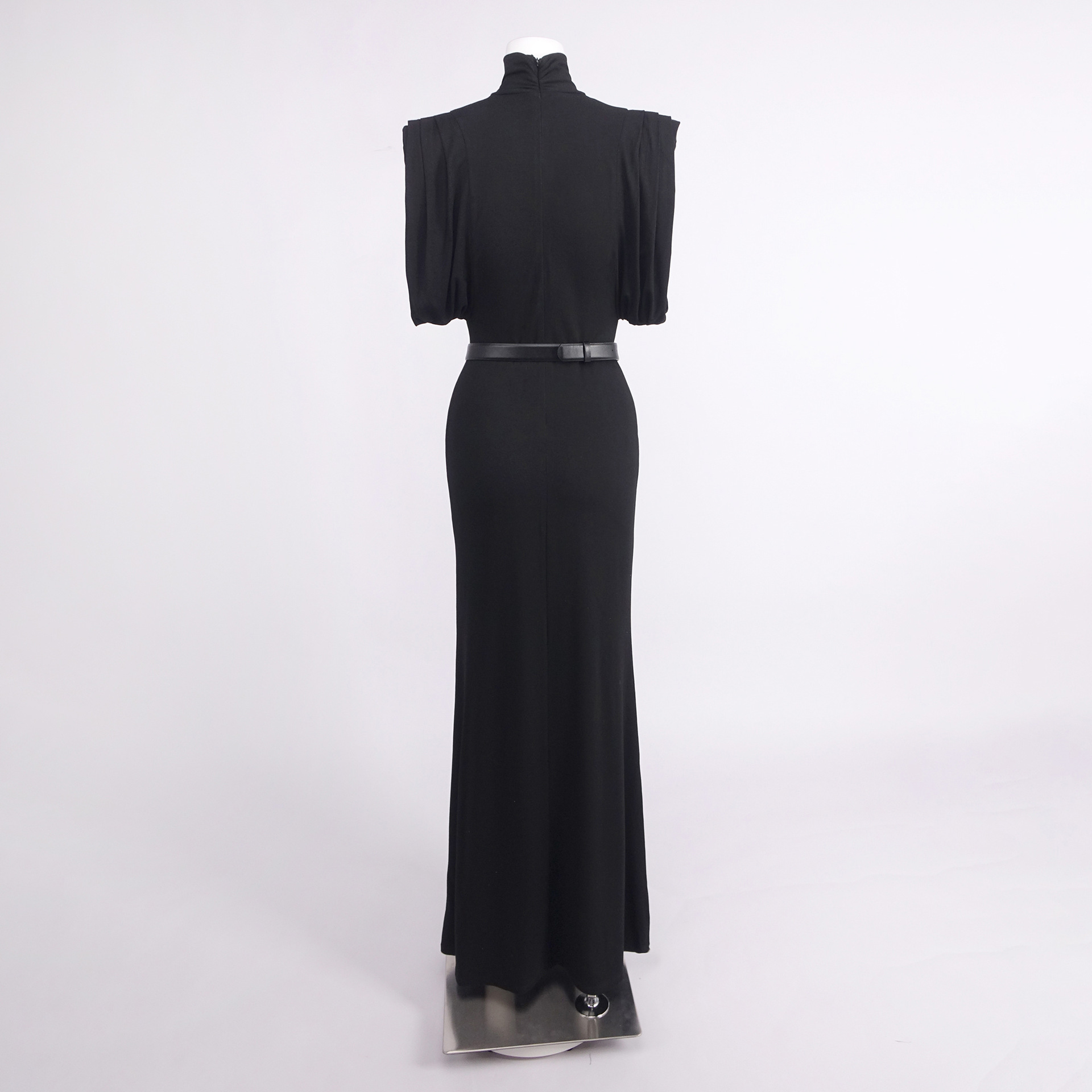 Women's Sleeveless High Neck Evening Party Long Dress with Belt