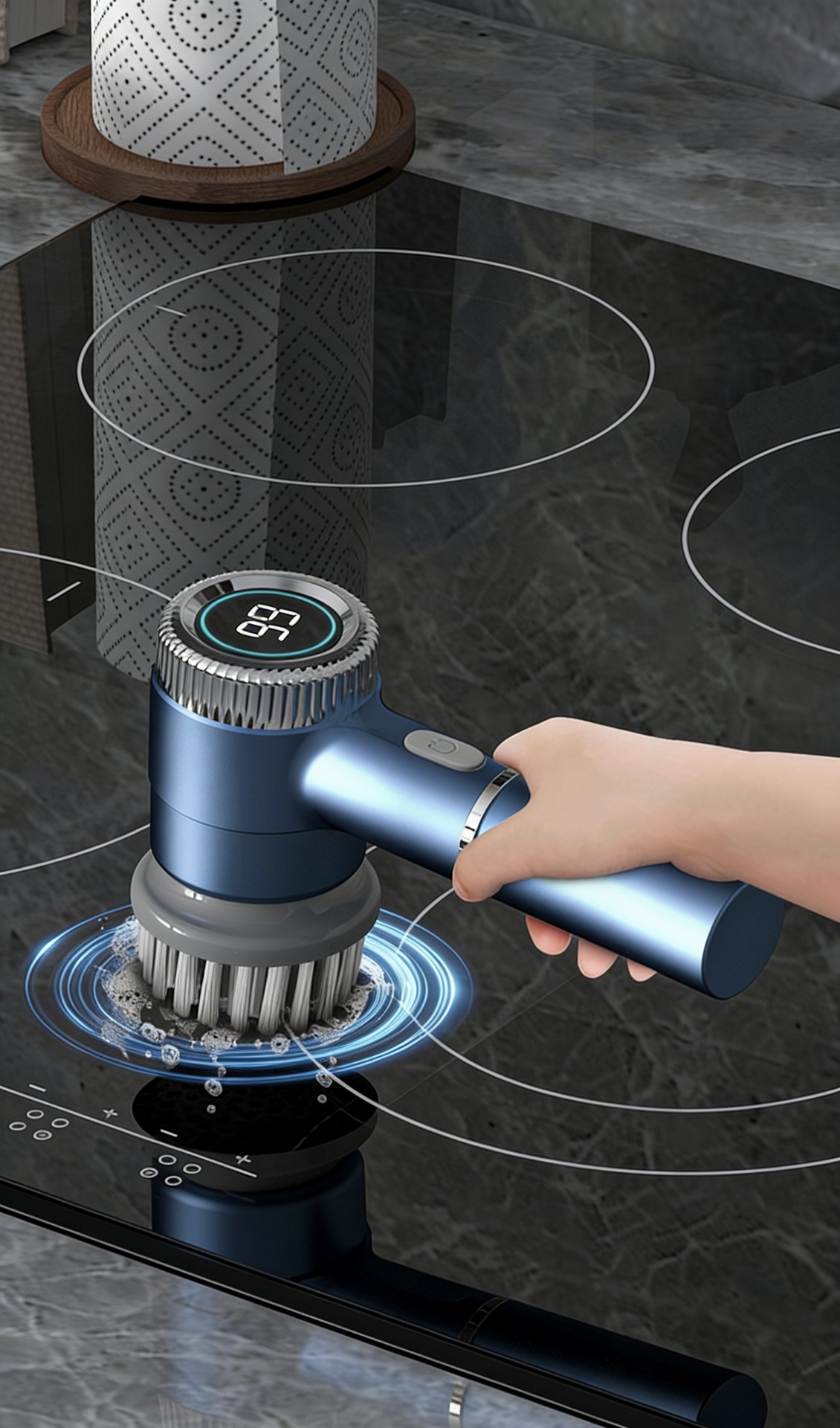 Rechargeable Cordless Electric Pot Scrubber with Multi-Functional Cleaning Brush Heads