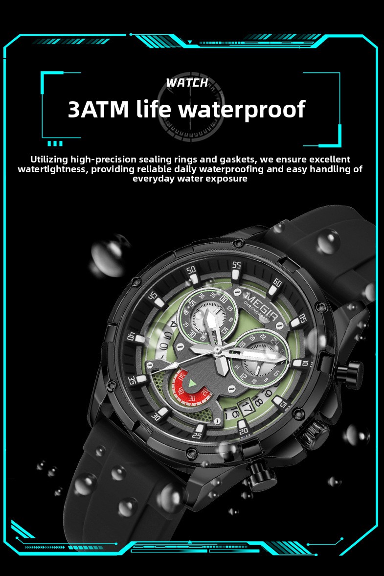 MEGIR Men's Casual Silicone Strap Quartz Chronograph Watch