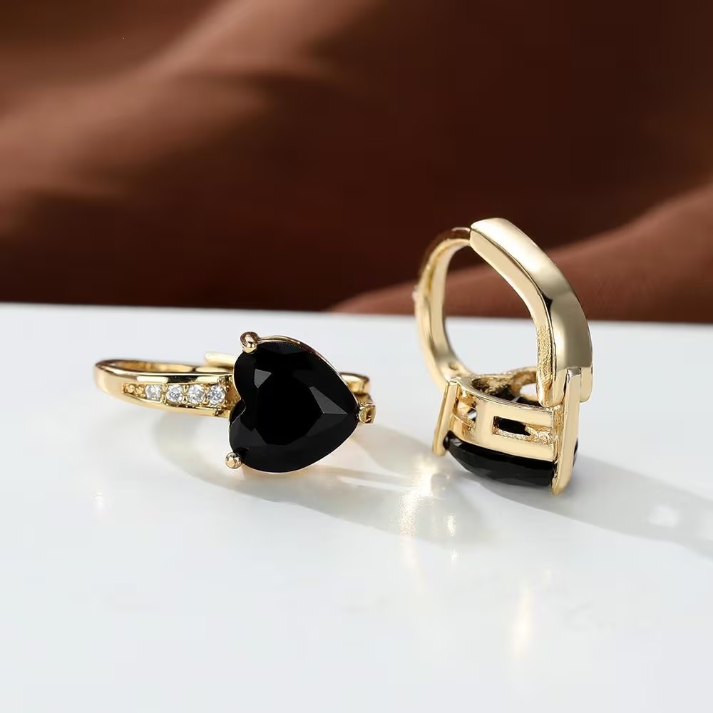 Women's Heart-Shaped Zircon Inlay Copper Earrings