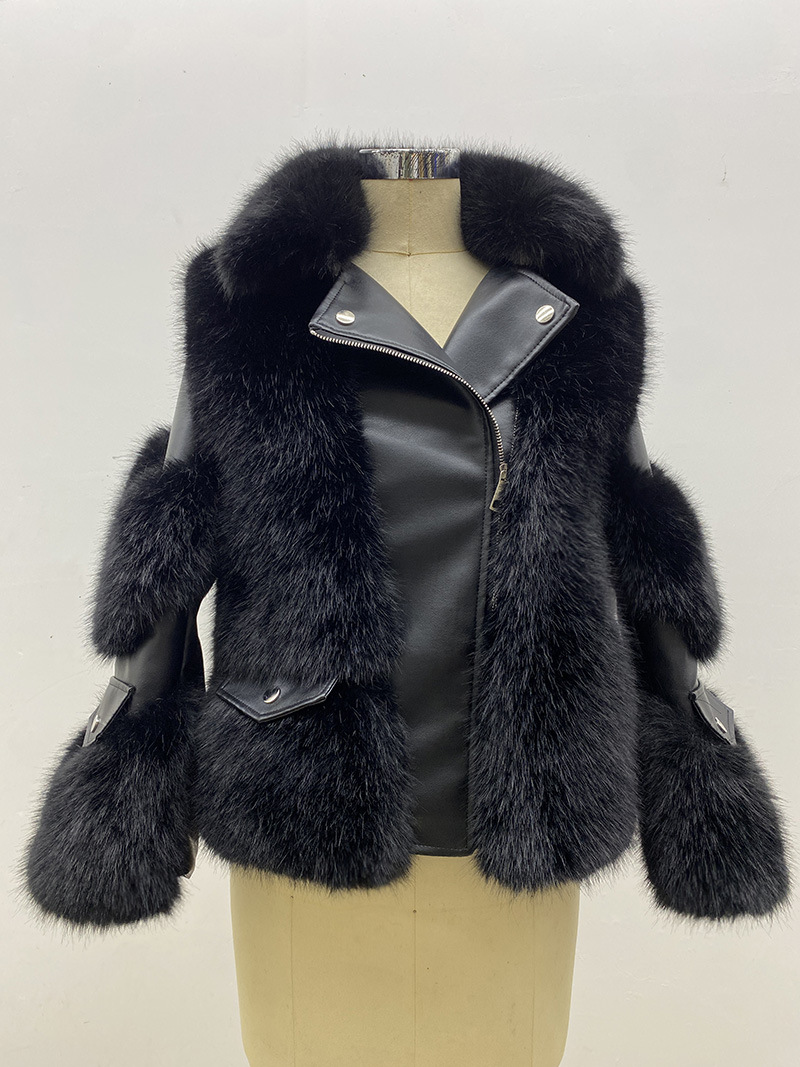 Women's Faux Fur Coat Cotton Padded Lapel Faux Leather Winter Warm Outerwear