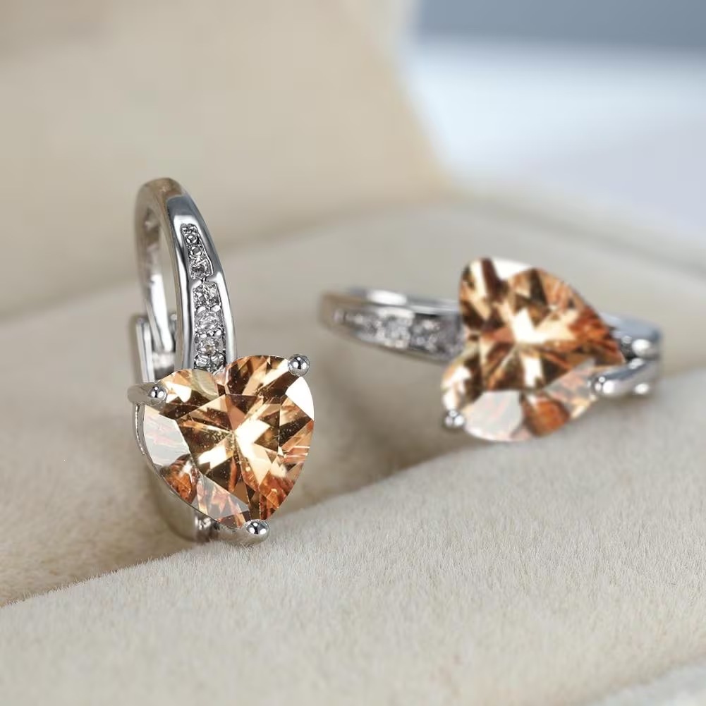 Women's Heart-Shaped Zircon Inlay Copper Earrings