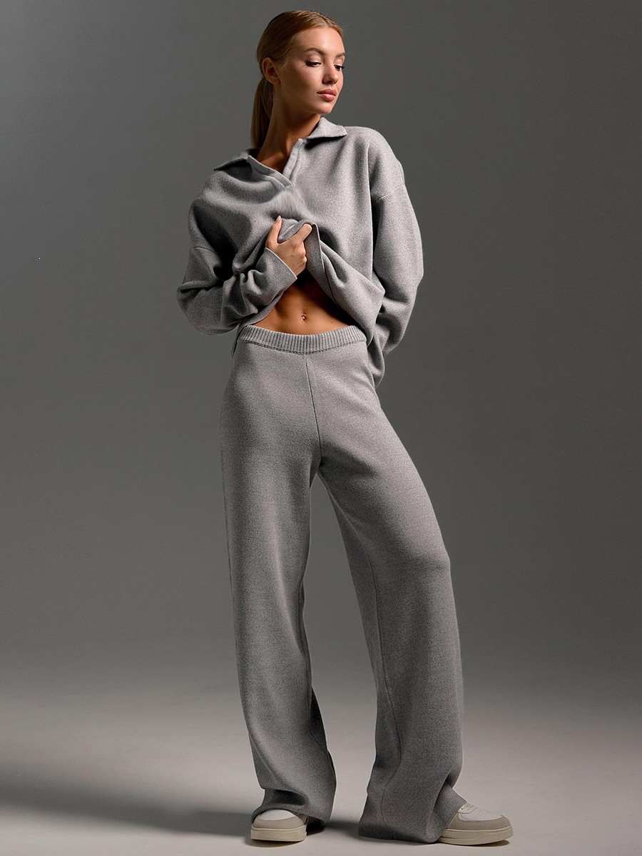 Women's casual long-sleeved solid-color sports outfit