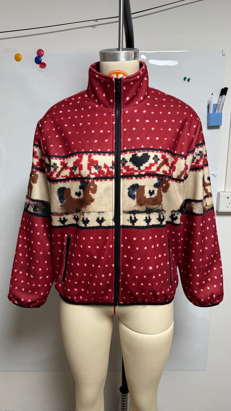 Women's Christmas Snowflake Moose Zipper Long-Sleeve Woolen Coat