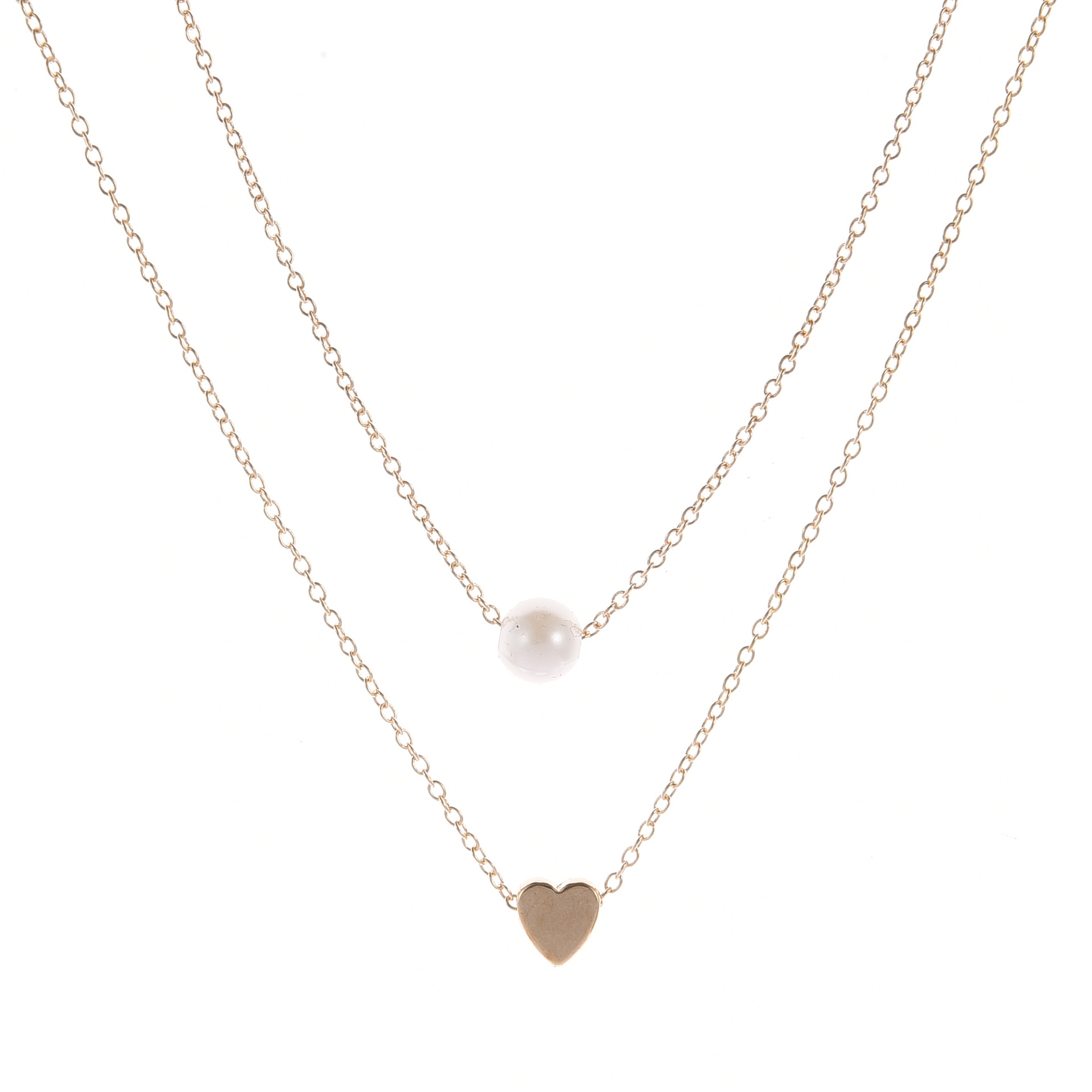 Double-Layer Heart Pendant Imitation Pearl Necklace