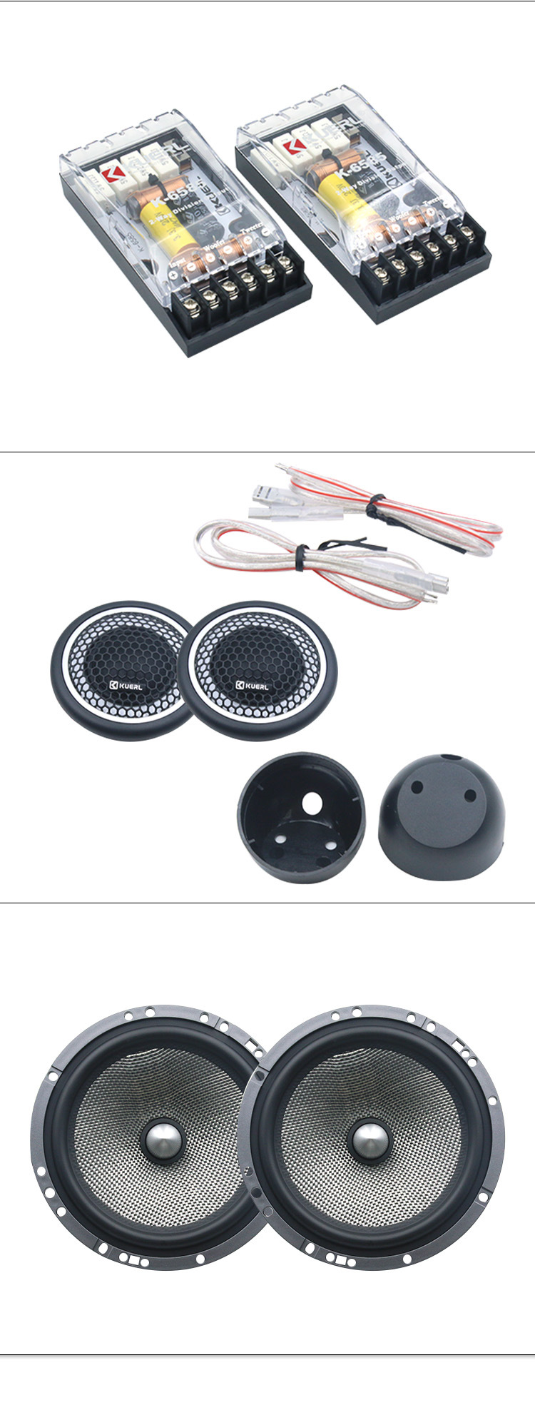 6.5 Inch 140W 2-Way Car Component Speaker System with Silk Dome Tweeters