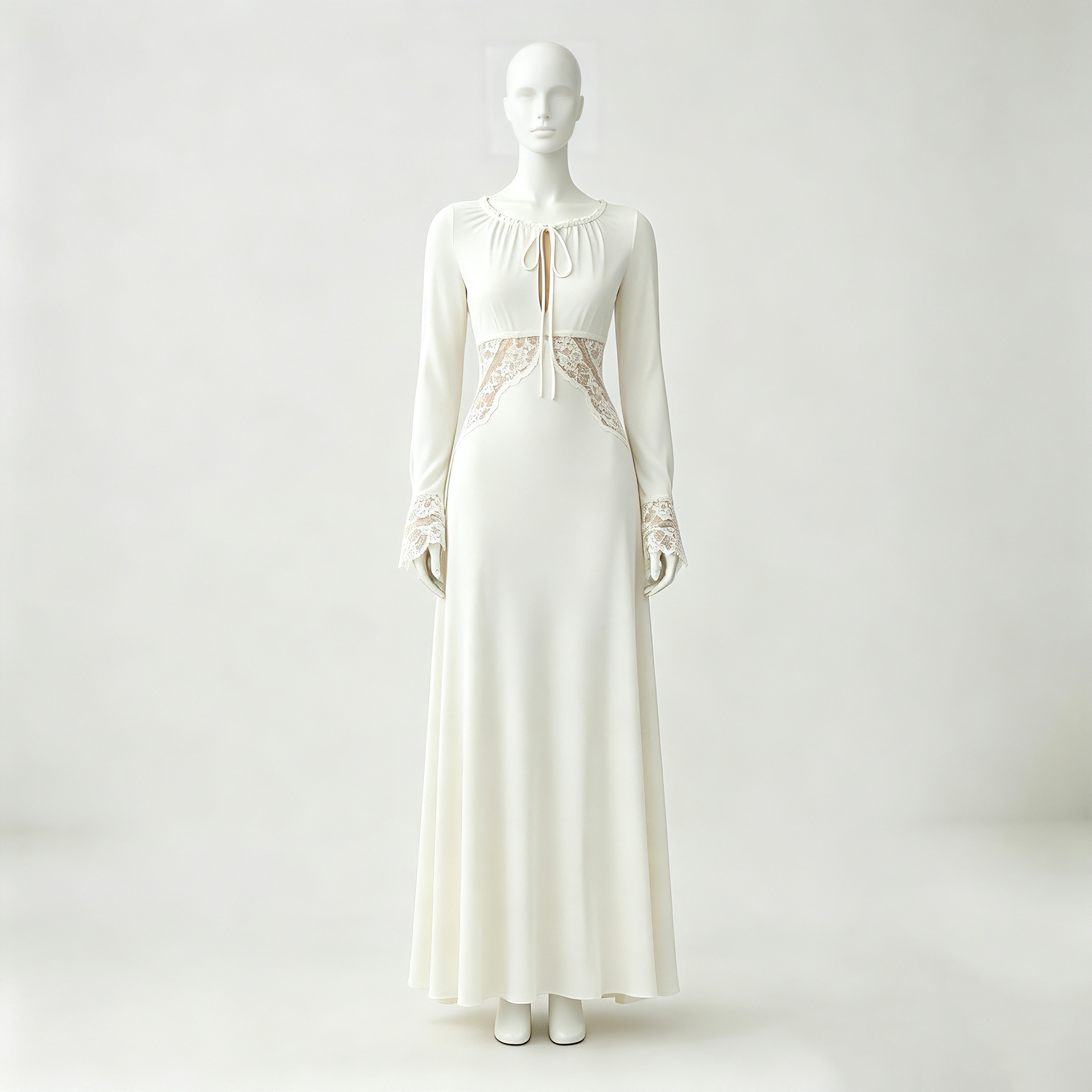 Women's Elegant Lace Patchwork Long Sleeve High-Waist Dress