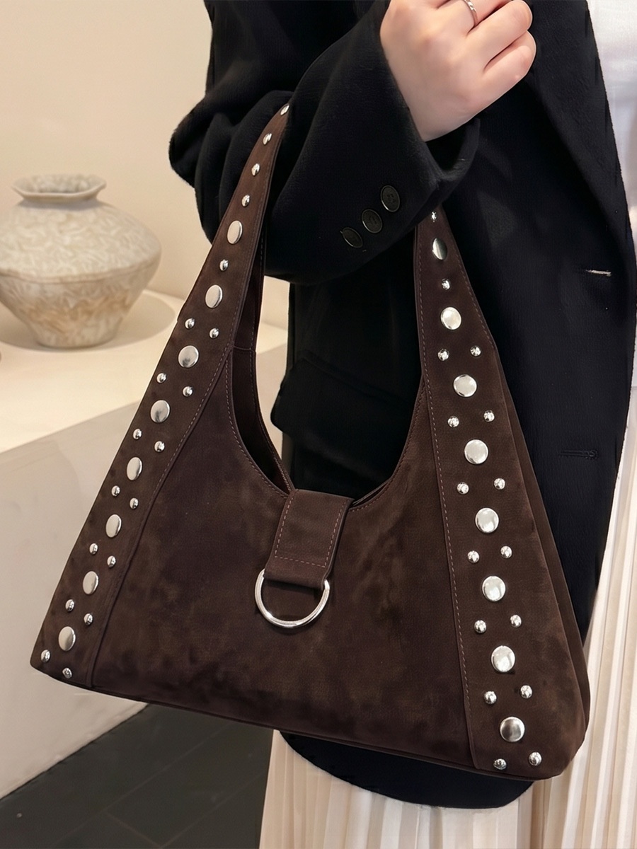 Women's Corduroy Studded Magnetic Clasp Underarm Bag