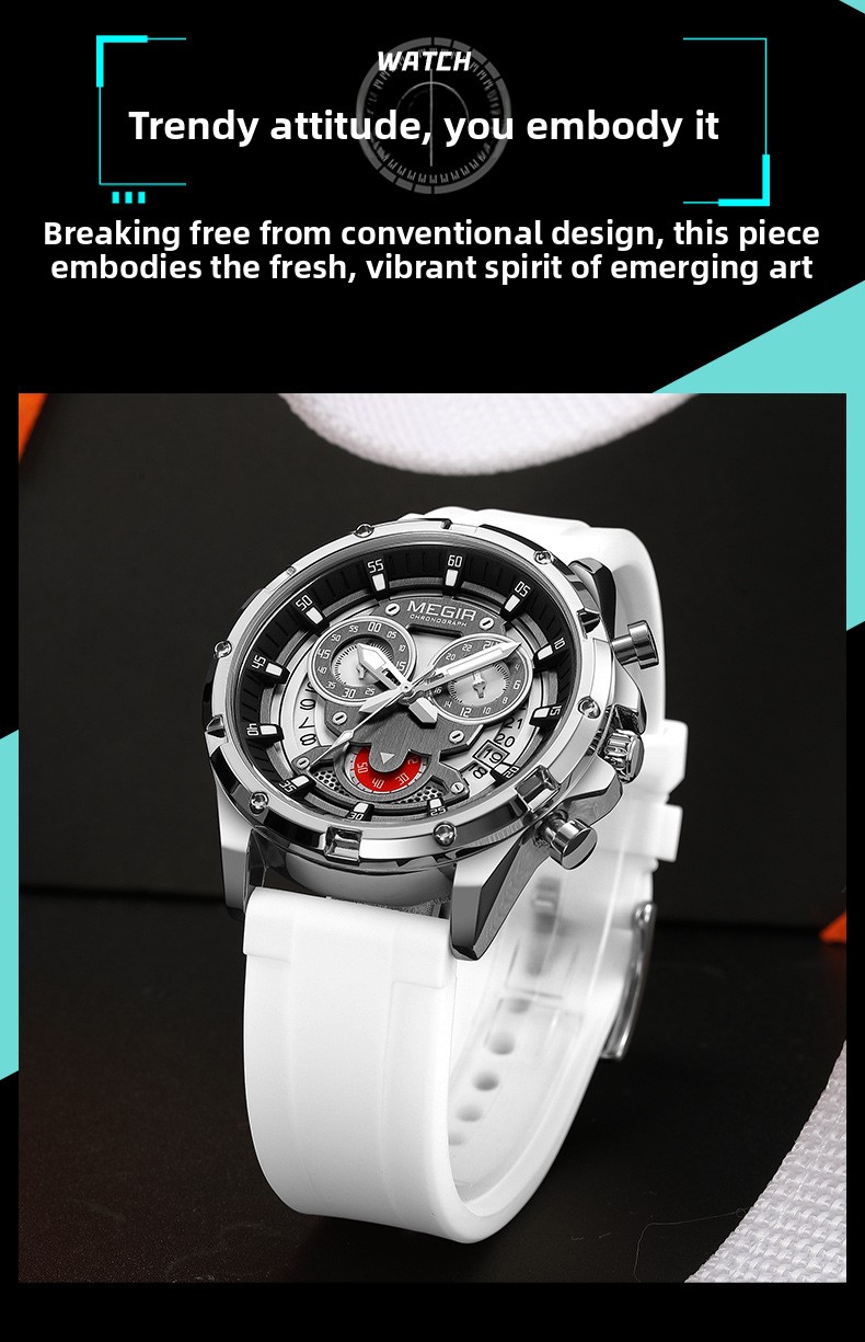 MEGIR Men's Casual Silicone Strap Quartz Chronograph Watch