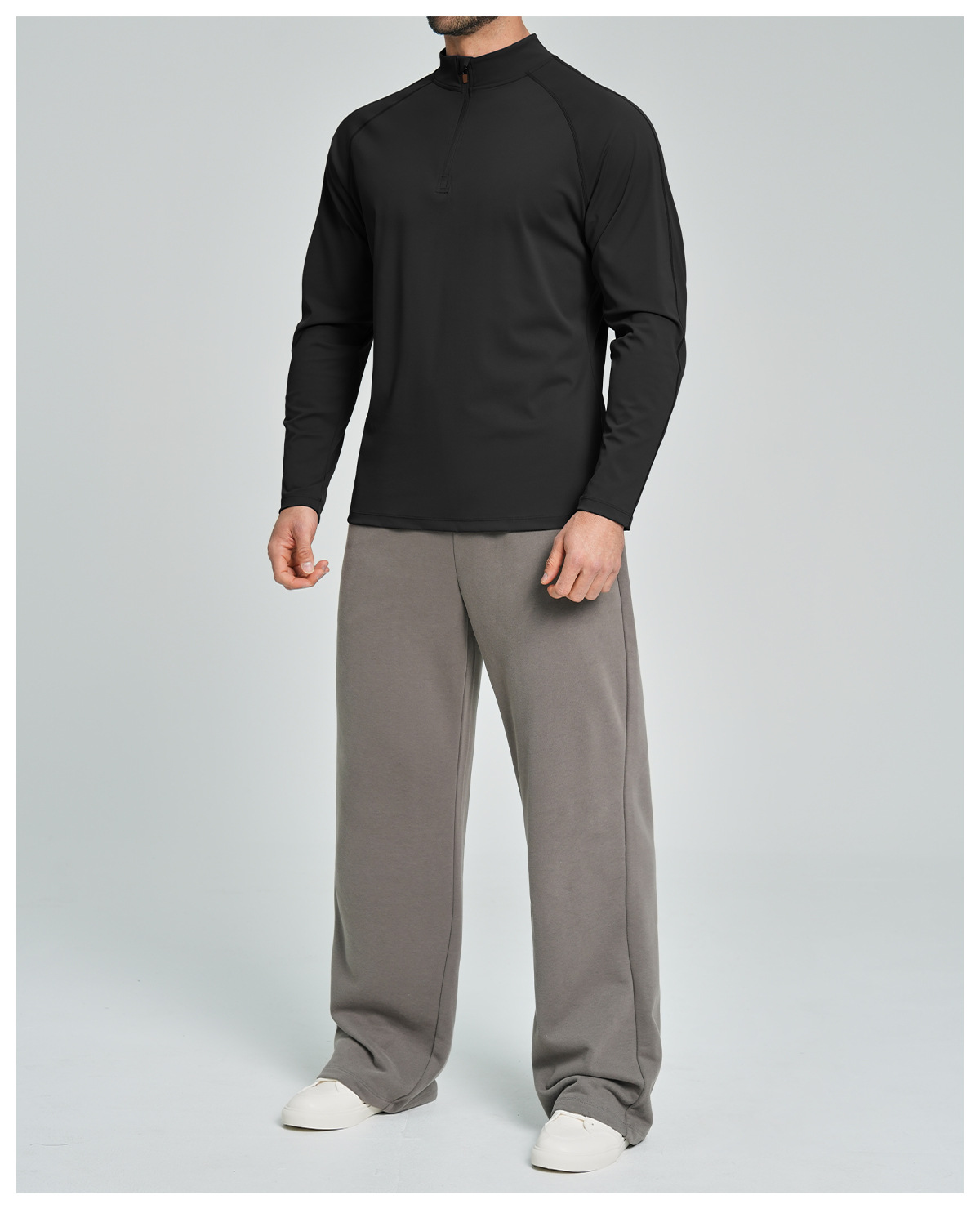 Men's Breathable Half-Zip Long-Sleeve Nylon Top for Fitness and Hiking