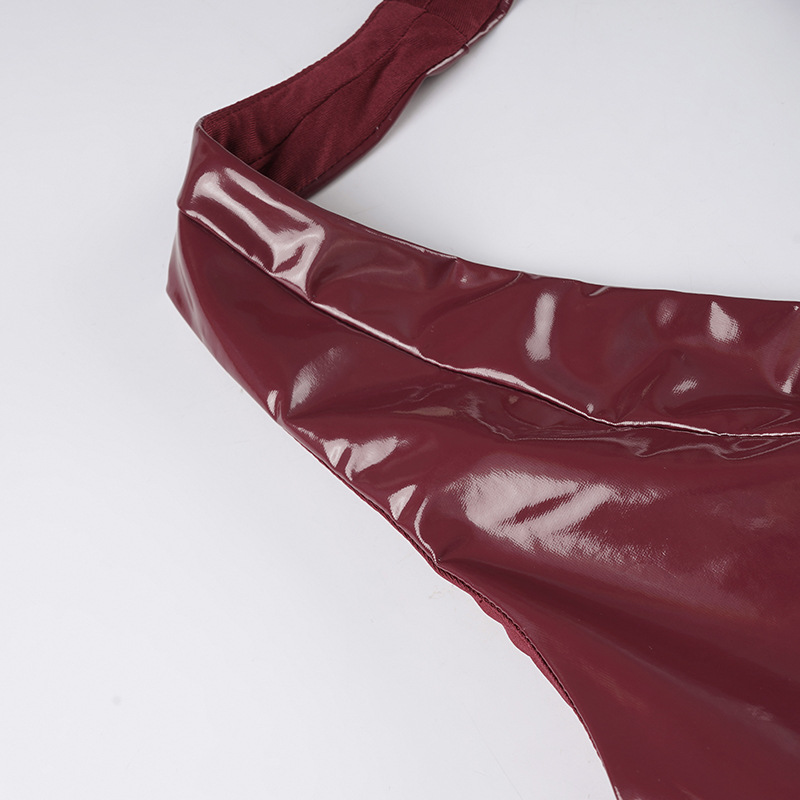 Women's Halterneck V-Neck Bodycon Dress with Glossy Leather-Like Finish